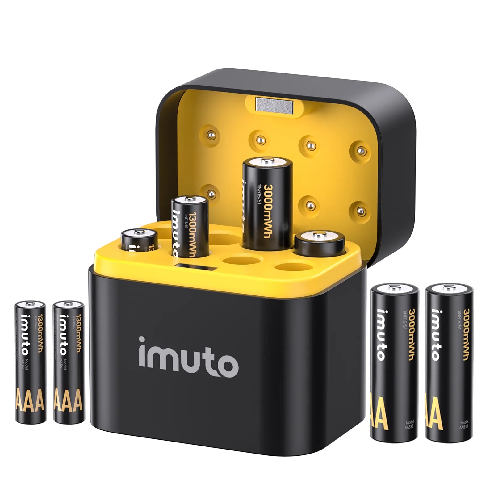 Imuto | 3000 mWh AAA Lithium Battery Set | 8-Pack Charger Slot